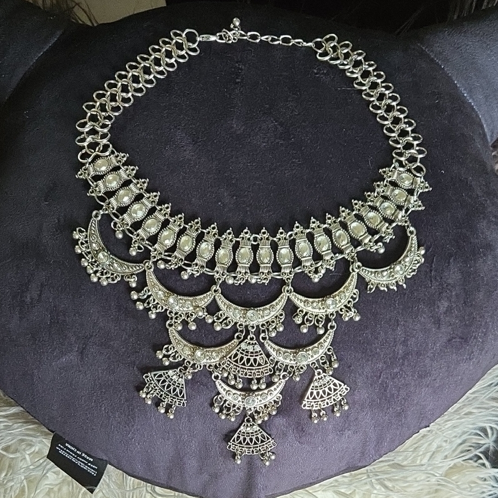 Silver Statement Bib Necklace